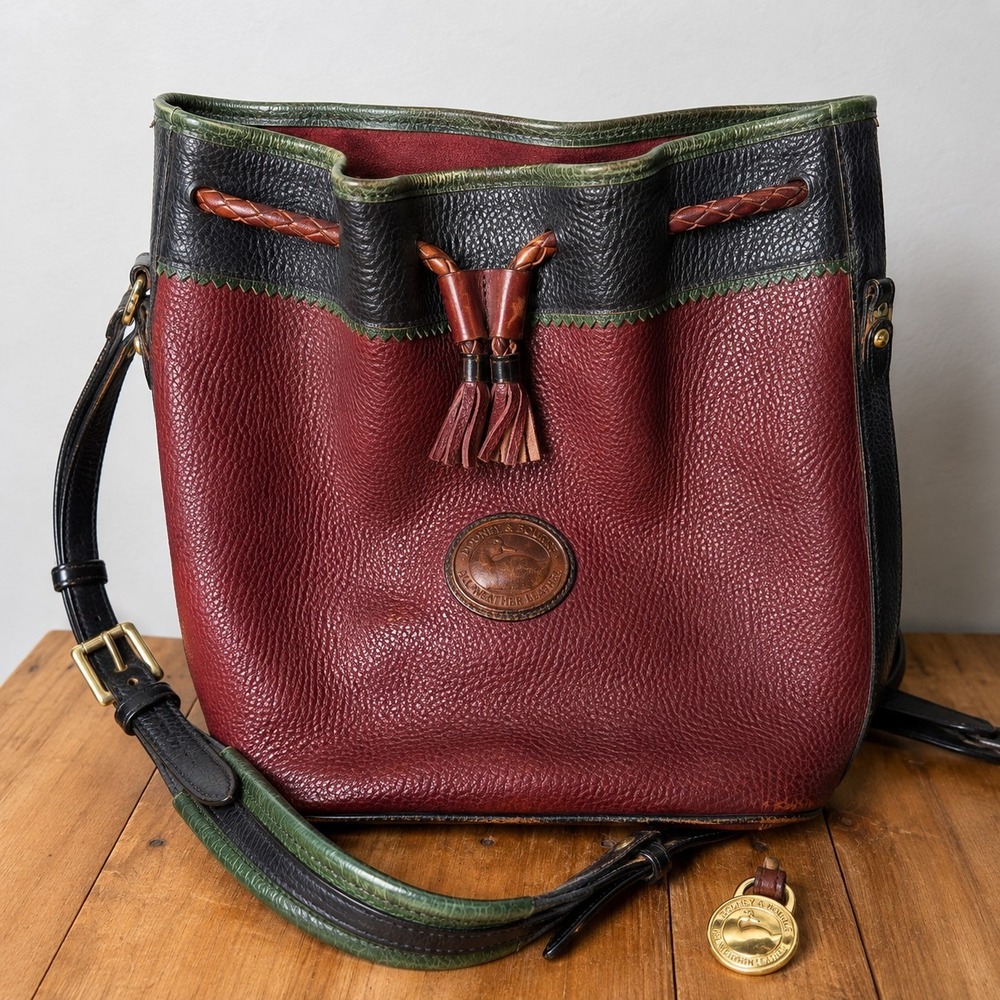 Vintage Dooney & Bourke AWL Burgundy Leather Bucket Shoulder Bag Drawstring